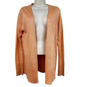 Eileen Fisher Linen Open Cardigan Sweater Lightweight Orange Med Classic Coastal